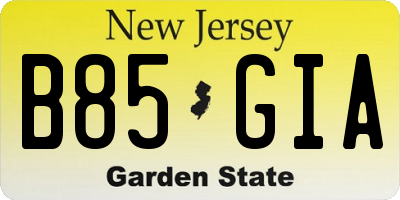 NJ license plate B85GIA