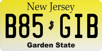 NJ license plate B85GIB