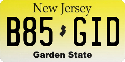NJ license plate B85GID