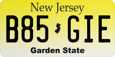 NJ license plate B85GIE