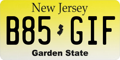 NJ license plate B85GIF