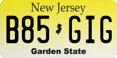 NJ license plate B85GIG