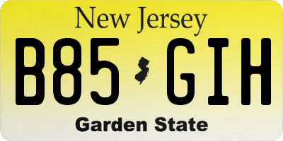 NJ license plate B85GIH