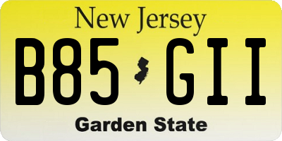 NJ license plate B85GII
