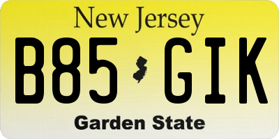 NJ license plate B85GIK