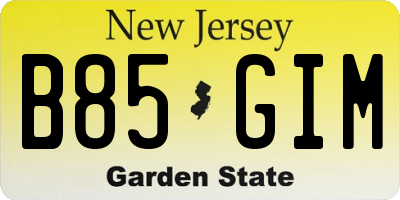 NJ license plate B85GIM