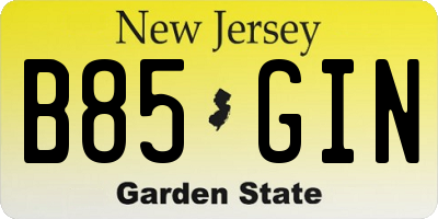 NJ license plate B85GIN
