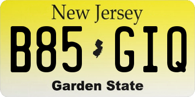 NJ license plate B85GIQ