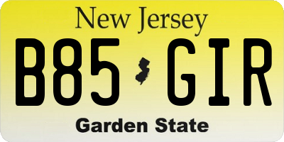NJ license plate B85GIR