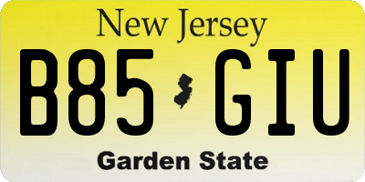NJ license plate B85GIU