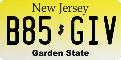 NJ license plate B85GIV