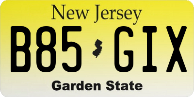 NJ license plate B85GIX