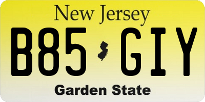 NJ license plate B85GIY