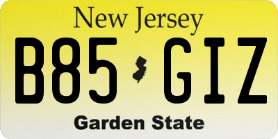 NJ license plate B85GIZ