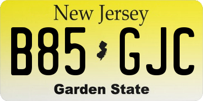 NJ license plate B85GJC