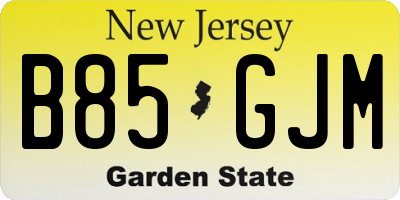 NJ license plate B85GJM