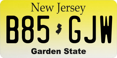 NJ license plate B85GJW