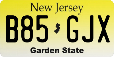 NJ license plate B85GJX