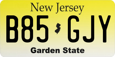 NJ license plate B85GJY