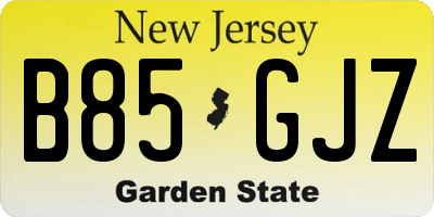 NJ license plate B85GJZ