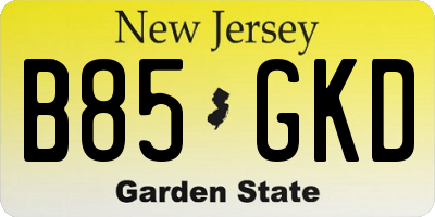 NJ license plate B85GKD
