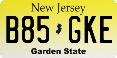NJ license plate B85GKE
