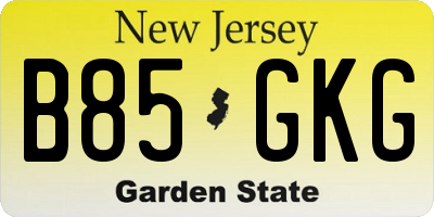 NJ license plate B85GKG