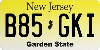 NJ license plate B85GKI