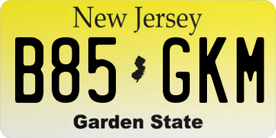 NJ license plate B85GKM