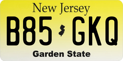 NJ license plate B85GKQ