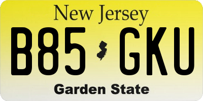 NJ license plate B85GKU