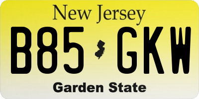 NJ license plate B85GKW