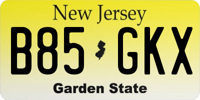 NJ license plate B85GKX