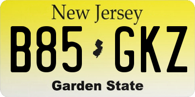 NJ license plate B85GKZ