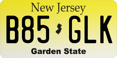 NJ license plate B85GLK