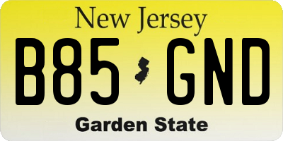 NJ license plate B85GND