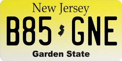 NJ license plate B85GNE