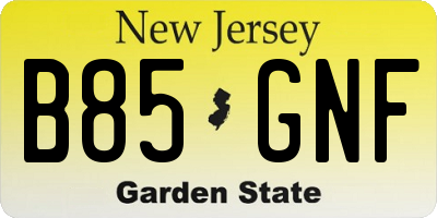 NJ license plate B85GNF