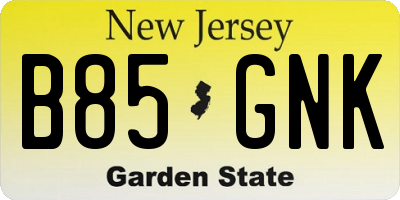 NJ license plate B85GNK