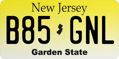 NJ license plate B85GNL