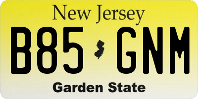 NJ license plate B85GNM