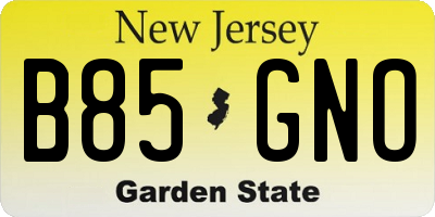 NJ license plate B85GNO