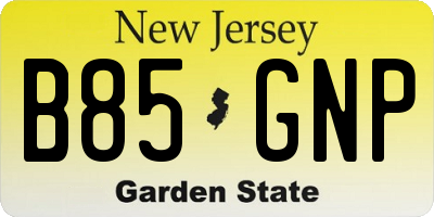 NJ license plate B85GNP