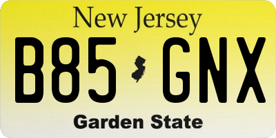 NJ license plate B85GNX