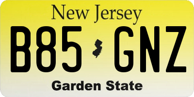 NJ license plate B85GNZ