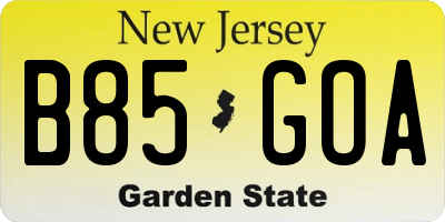 NJ license plate B85GOA