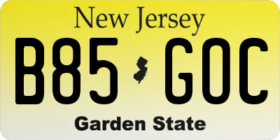 NJ license plate B85GOC