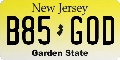NJ license plate B85GOD