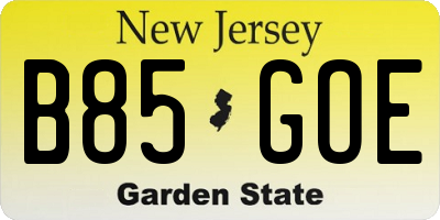 NJ license plate B85GOE