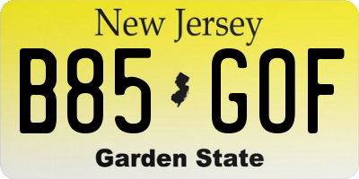 NJ license plate B85GOF